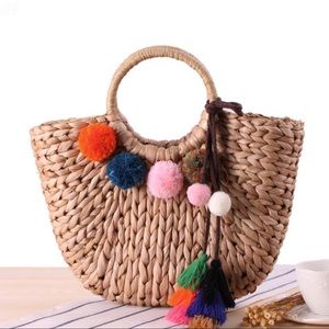 Straw bag PomPom Spring Summer Beach Tote